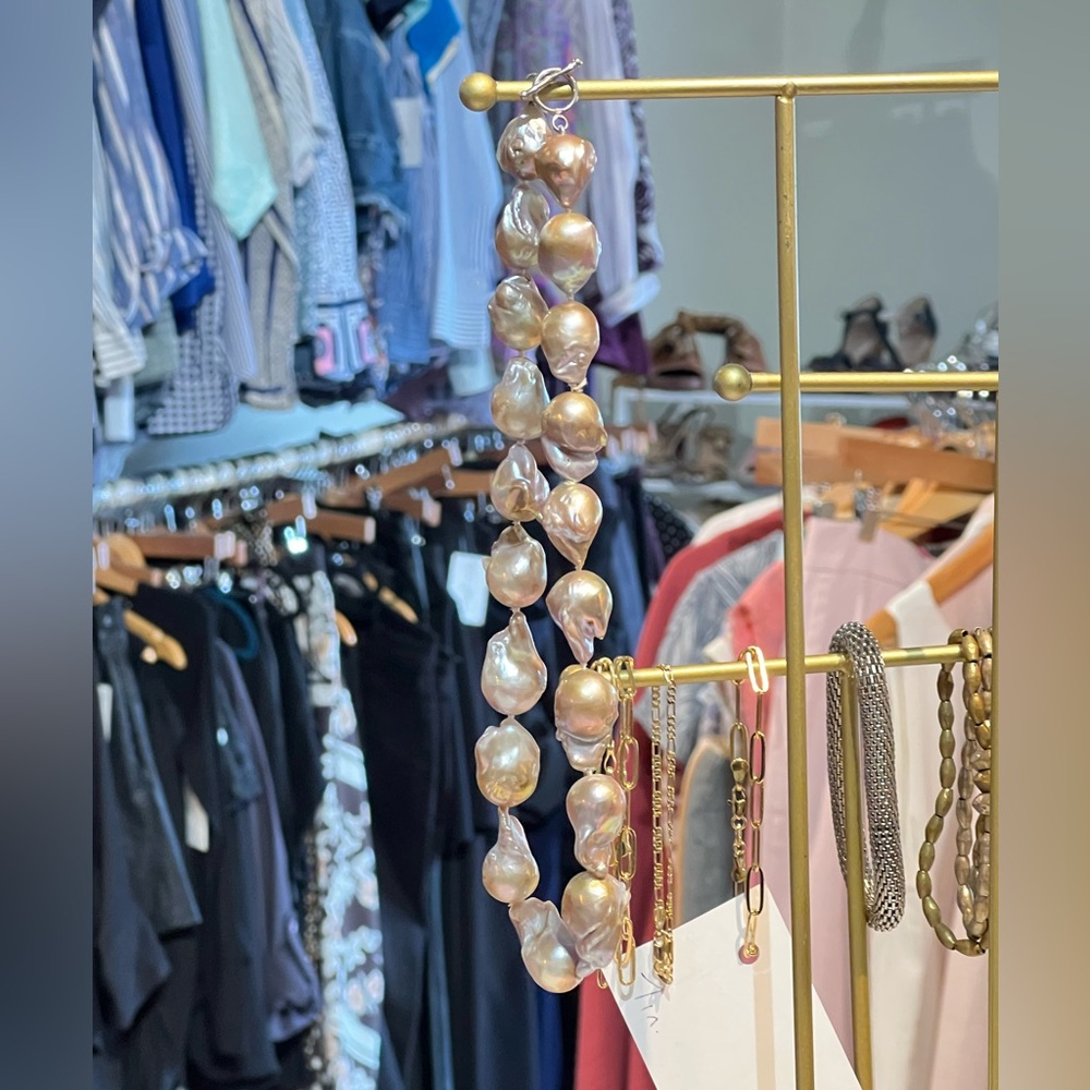 Champagne Baroque Pearl Necklace with a Sterling Clasp